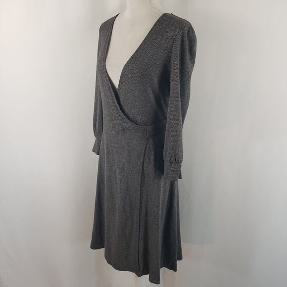 Banana Republic Gray Herringbone Tie Wrap Deep Surplice V-Neck Stretch Dress XS - Picture 5 of 13